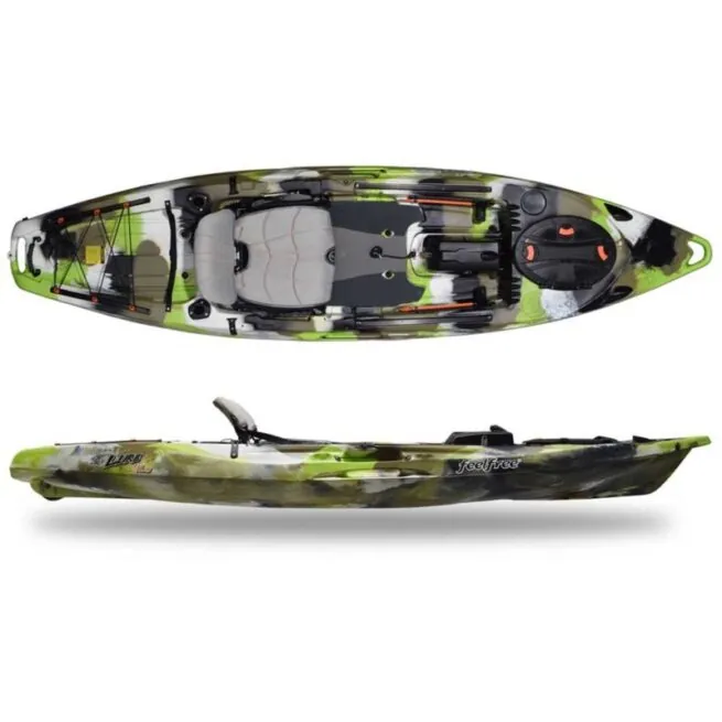 Feelfree Lure V2 angler kayak top and side view in lime.
