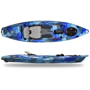 Feelfree Lure V2 angler kayak top and side view in ocean.