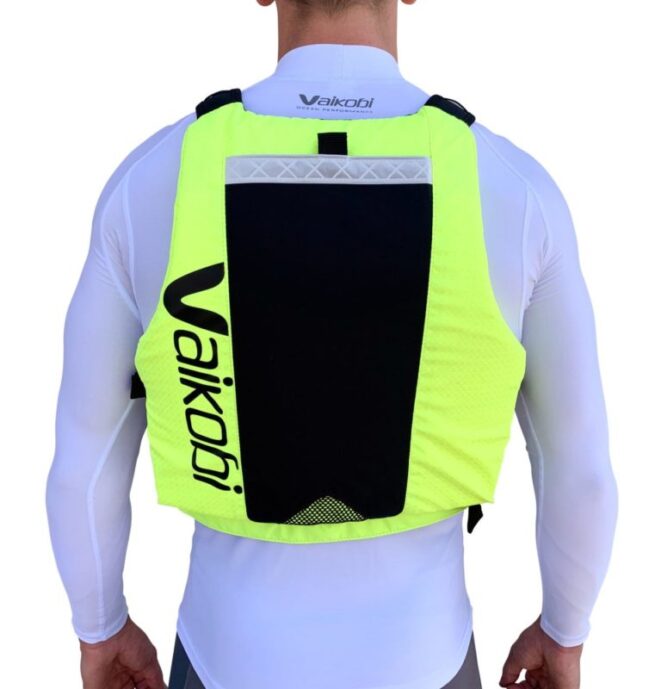 Vaikobi VXP race PFD in yellow and black back view.