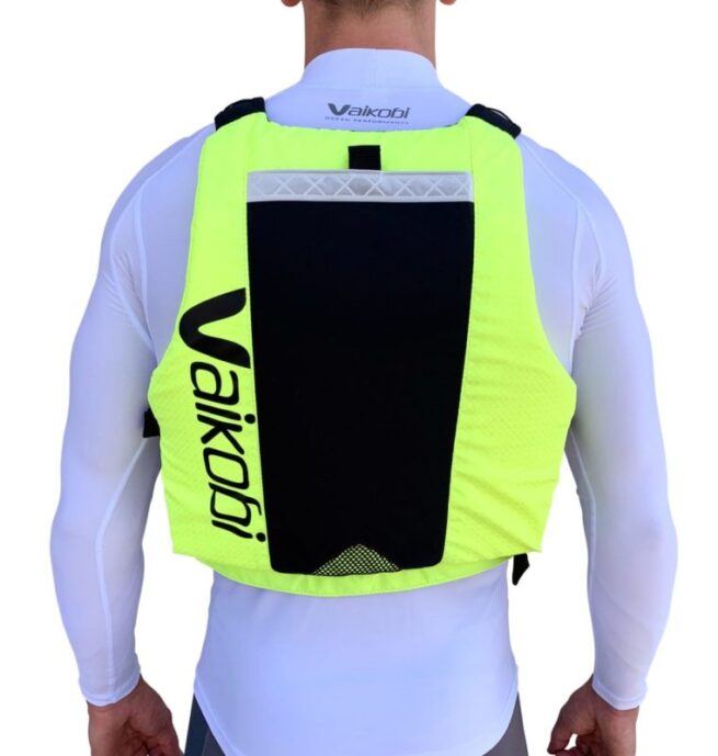 Vaikobi VXP race PFD in yellow and black back view.