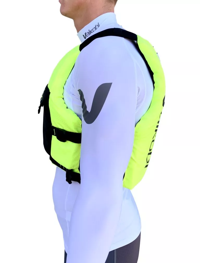 Vaikobi VXP race PFD in yellow and black side view.