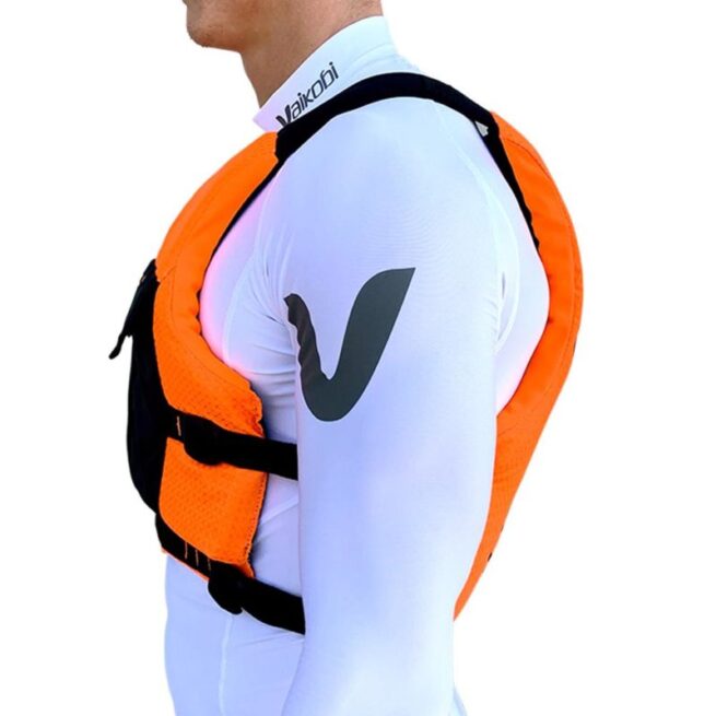 Vaikobi VXP race PFD in orange and black side view.