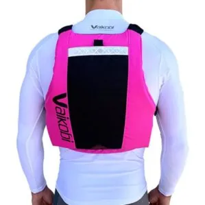 Vaikobi VXP race PFD in pink and black back view.