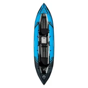 Aquaglide Chinook 120 inflatable kayak deck view in blue.