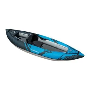 Aquaglide Chinook 90 inflatable kayak side view in blue.