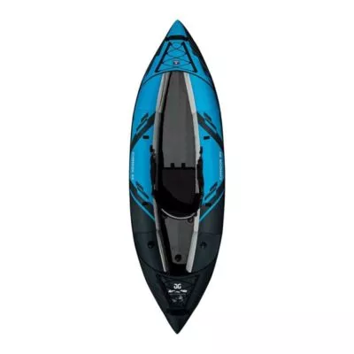 Aquaglide Chinook 90 inflatable kayak deck view in blue.