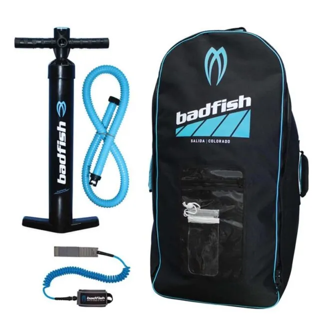 The Badfish SUP bag, pump and safety leash. Available at Riverbound Sports in Tempe, Arizona.