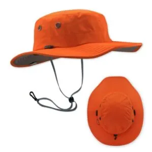 The Shelta Hats Seahawk 50+ UV protective hat in blaze orange.