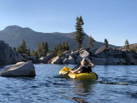 Kokopelli Packraft customer paddling. Riverbound Sports Paddle Company Packraft Rentals.