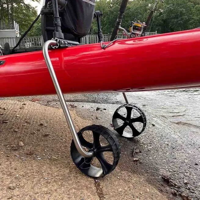 Boonedox landing Gear on a red kayak isde image.