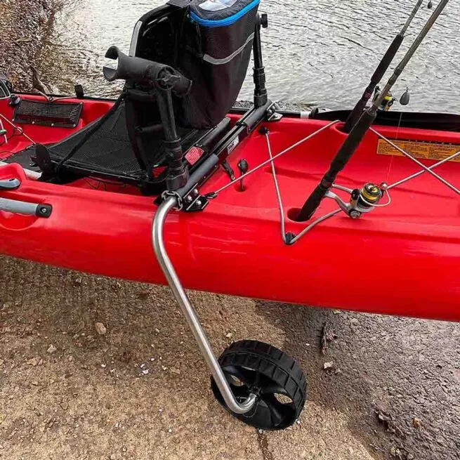 Boonedox landing Gear on a red kayak top image.