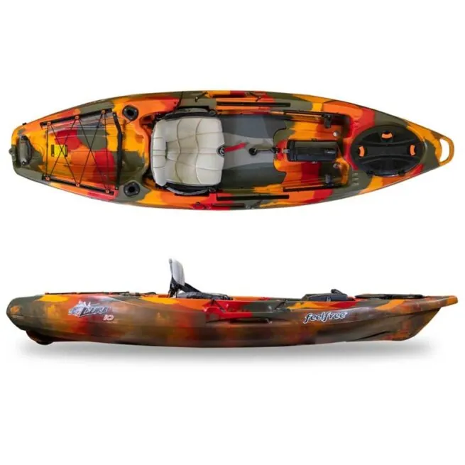 Feelfree Kayaks Lure 10 top and side view in fire camo.
