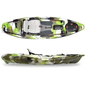Feelfree Kayaks Lure 10 top and side view in lime camo.