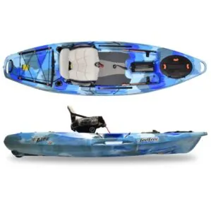 Feelfree Kayaks Lure 10 top and side view in ocean camo.