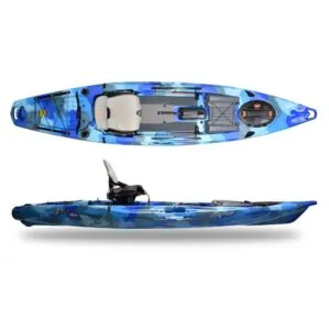 The Feelfree Lure 13.5 in Ocean Camo top and side view.
