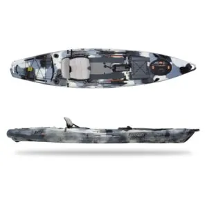 The Feelfree Lure 13.5 in Winter Camo top and side view.