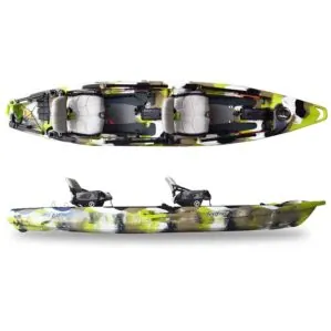 Feelfree Lure Tandem in lime camo top and side view.