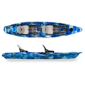 Feelfree Lure Tandem in ocean camo top and side view.
