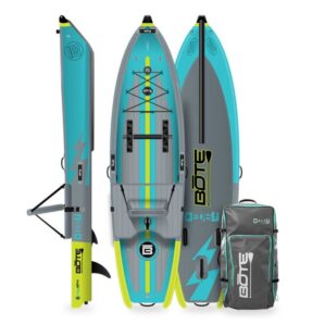 The Citron Bote DEUS inflatable kayak multi view side,front, and bottom with travel bag. Available at Riverbound Sports in Tempe, Arizona.