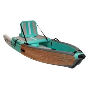 The Classic Bote DEUS inflatable kayak with sit on top seat attached. Available at Riverbound Sports in Tempe, Arizona.