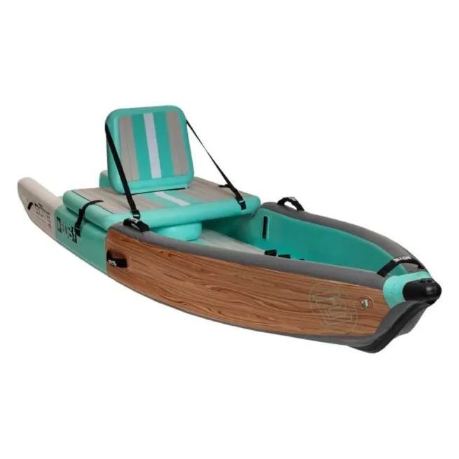 The Classic Bote DEUS inflatable kayak with sit on top seat attached. Available at Riverbound Sports in Tempe, Arizona.
