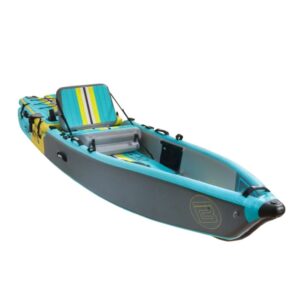 BOTE LONO inflatable kayak in native citron color showing a top, side angle view.
