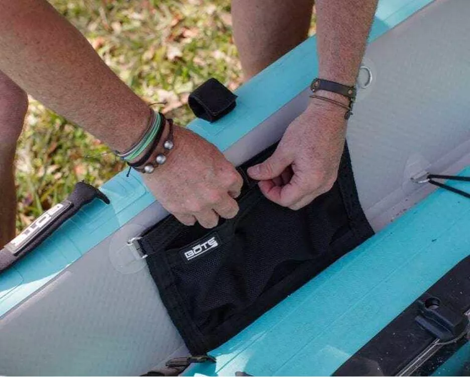 Bote Velcro Stash Pockets can be attached to the LONO inflatable kayak.