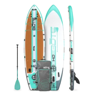 Bote Boards HD Aero inflatable SUP Full Trax Seafoam package. Available at Riverbound Sports in Tempe, Arizona.