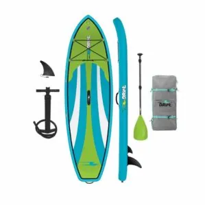 Drift kids paddle board package in aqua green and blue.