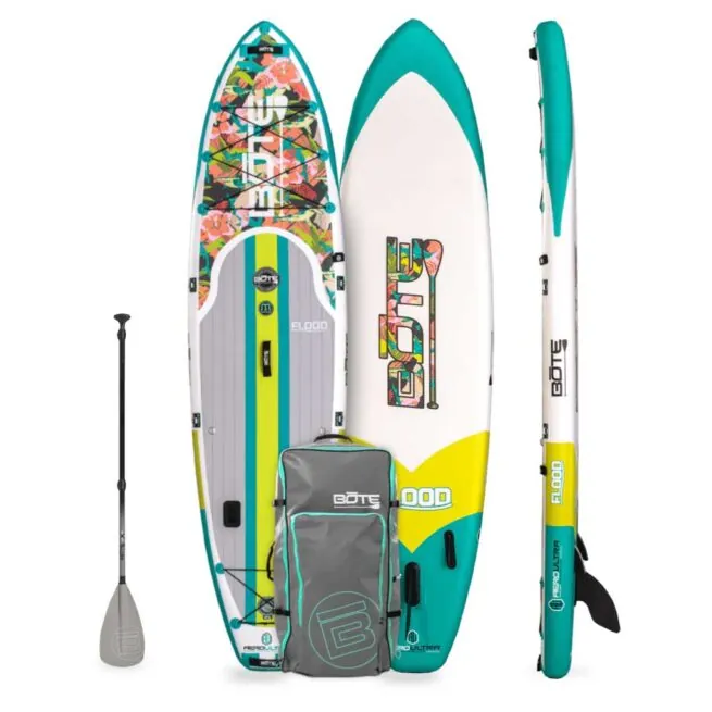 Bote Boards Native Tropics 11'0" Flood inflatable paddleboard package. Available at Riverbound Sports in Tempe, Arizona.