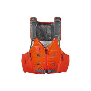 The Astral EV-Eight all water life jacket front in fire orange. Available at Riverbound Sports in Tempe, Arizona.