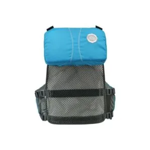 The Astral EV-Eight all water life jacket back in water blue. Available at Riverbound Sports in Tempe, Arizona.