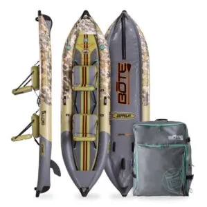 The Bote Zeppelin inflatable kayak in verge camo package. Available at Riverbound Sports in Tempe, Arizona.