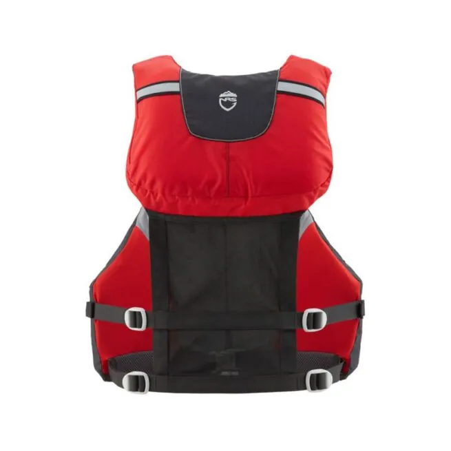 NRS Chinook fishing life jacket back in red and black color. Available at Riverbound Sports in Tempe, Arizona.