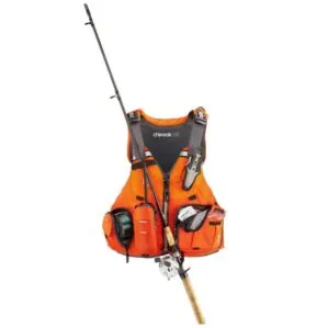 NRS Chinook fishing life jacket with fishing rod holder in orange. Available at Riverbound Sports in Tempe, Arizona.