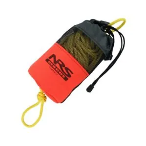 The NRS Compact Rescue Throw Bag in orange color with yellow rope. Available at Riverbound Sports in Tempe, Arizona.