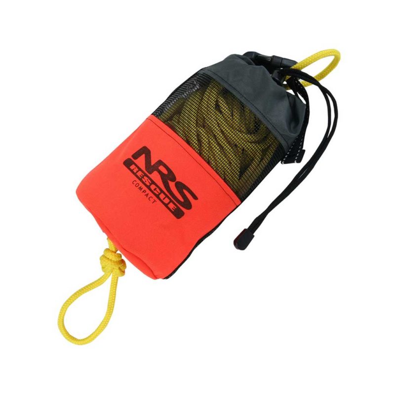 The NRS Compact Rescue Throw Bag in orange color with yellow rope. Available at Riverbound Sports in Tempe, Arizona.