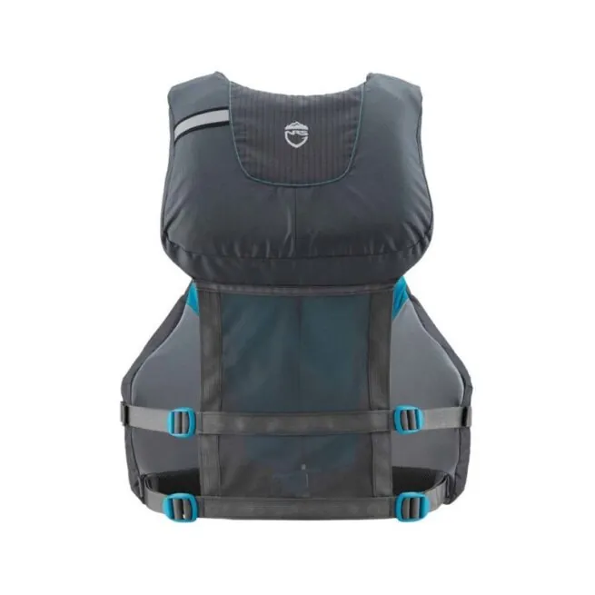 NRS Women's Shenook fishing life jacket back in Charcoal and Teal color. Available at Riverbound Sports in Tempe, Arizona.