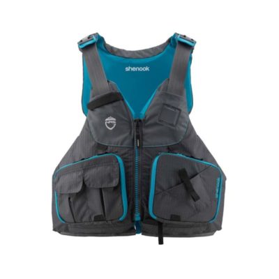 NRS Women's Shenook fishing life jacket front in Charcoal and Teal color. Available at Riverbound Sports in Tempe, Arizona.