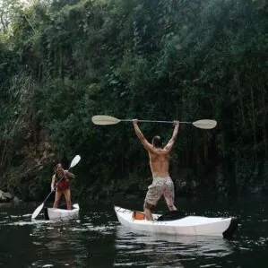 People having a good time on the water in the Oru Kayak Beach LT. Available at Riverbound Sports store in Tempe, Arizona.