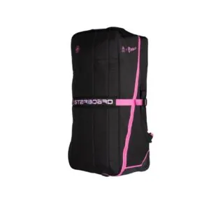Starboard SUP Tikhine inflatable board roller bag in lack with pink trim. Available at Riverbound Sports in Tempe, Arizona.