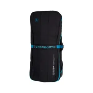 Starboard SUP inflatable board bag in black with blue trim. Available at Riverbound Sports in Tempe, Arizona.