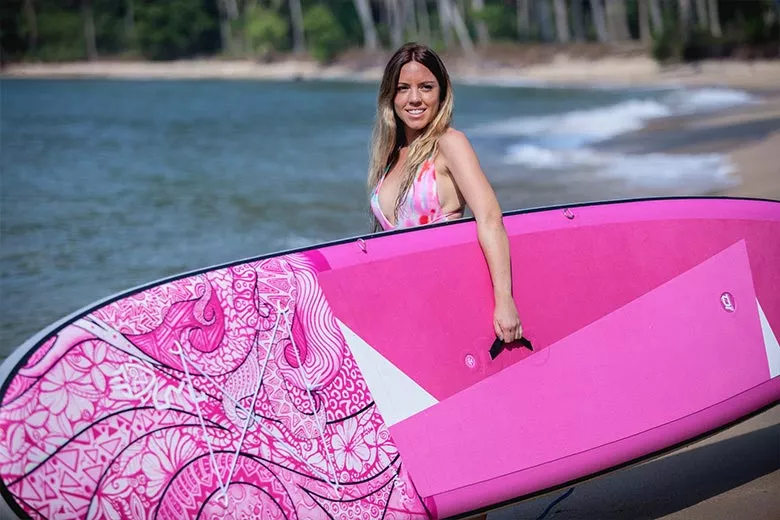 The Starboard SUP Tikhine Sun pink inflatable paddle board. Available at Riverbound Sports in Tempe, Arizona.
