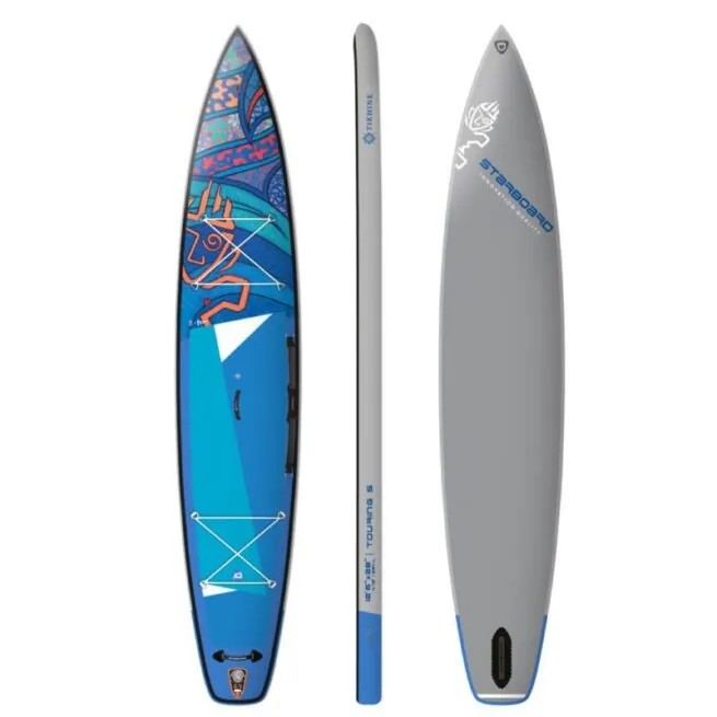 The Starboard SUP Tikhine Wave Touring 12'6" inflatable paddle board top, side and bottom view. Available at Riverbound Sports in Tempe, Arizona.
