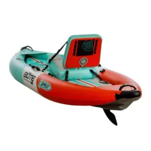 The Bote Zeppelin inflatable 10' kayak backside view in classic seafoam. Available at Riverbound Sports in Tempe, Arizona.