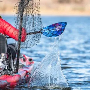 Bending Branches Angler Pro kayak paddle in radiant color on fishing ayak. Available at Riverbound Sports in Tempe, Arizona.