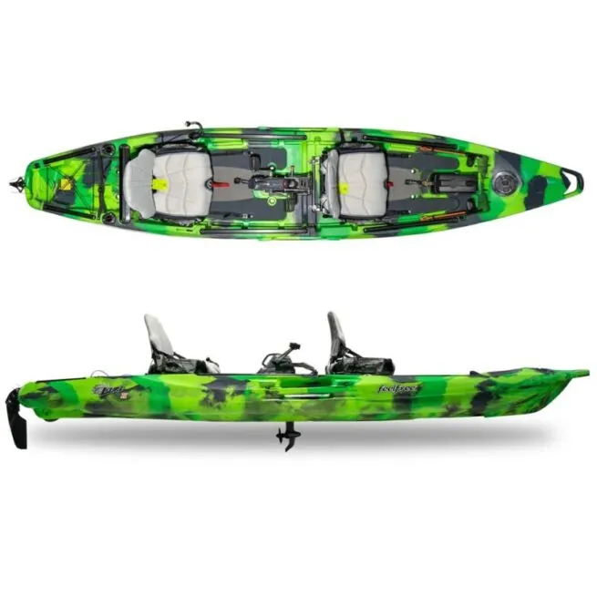 Feelfree Lure 11.5 with Overdrive in Green Flash color top and side. view. Riverbound Sports, authorized Feelfree dealer in Tempe, Arizona.