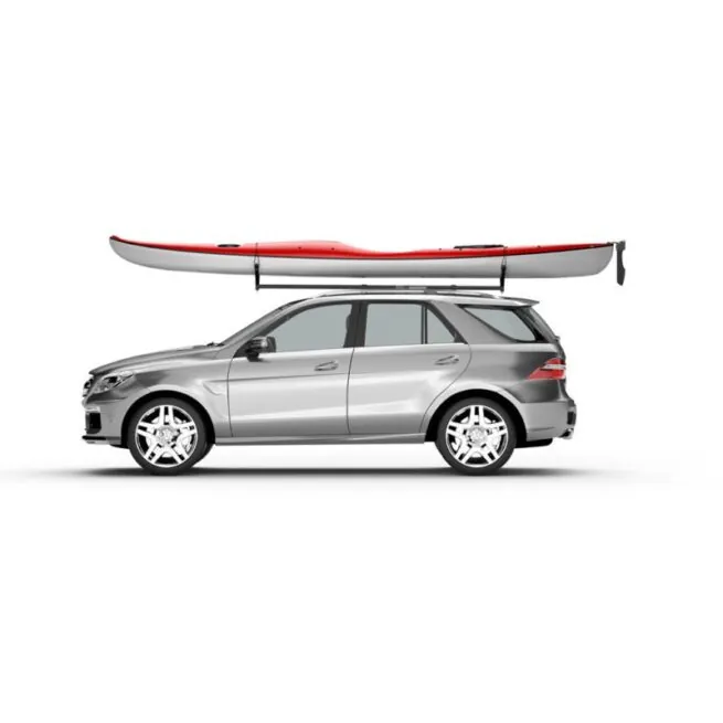 Kayakpro kayak EZ-Vee rack with kayak mounted on the car. Available at Riverbound Sports in Tempe, Arizona.