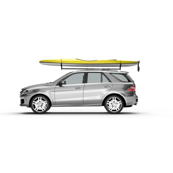 Kayakpro kayak EZ-Vee rack with kayak mounted on the car. Available at Riverbound Sports in Tempe, Arizona.