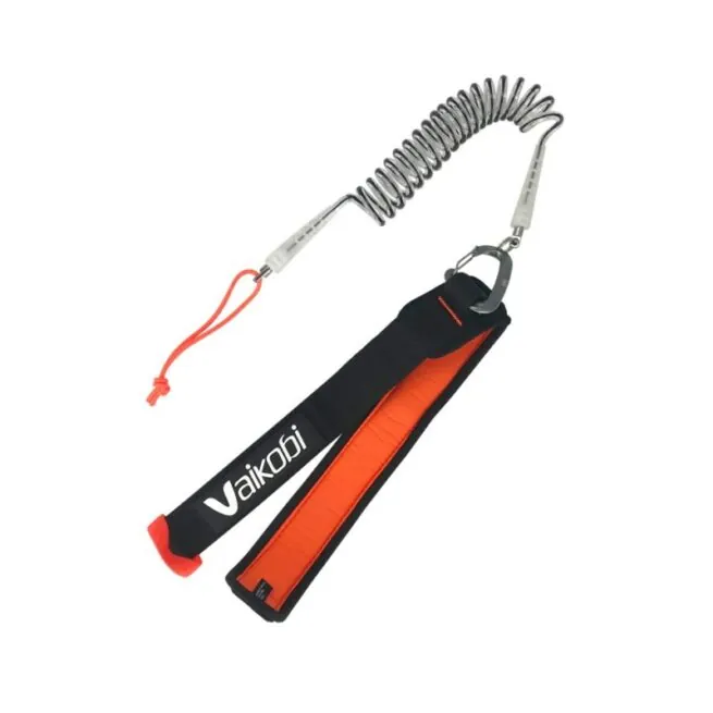 Vaikobi surfski and outrigger safety leash with orange accents. Available at Riverbound Sports in Tempe, Arizona.